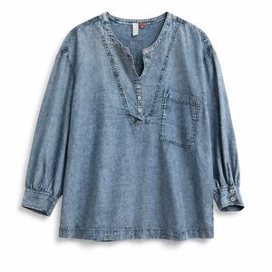 Pilcro Light Wash Denim Henley Tunic in Blue Medium